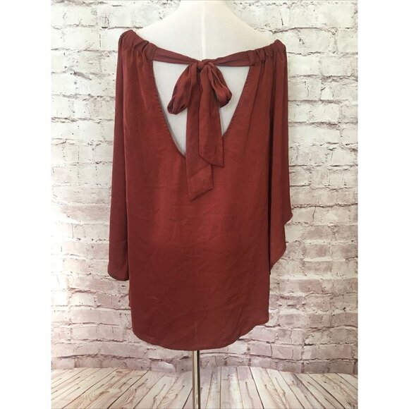 Tru Blu Planet Blue Womens Cinnamon Brown Tunic Blouse Top Tie Back - Size XS - Picture 6 of 8